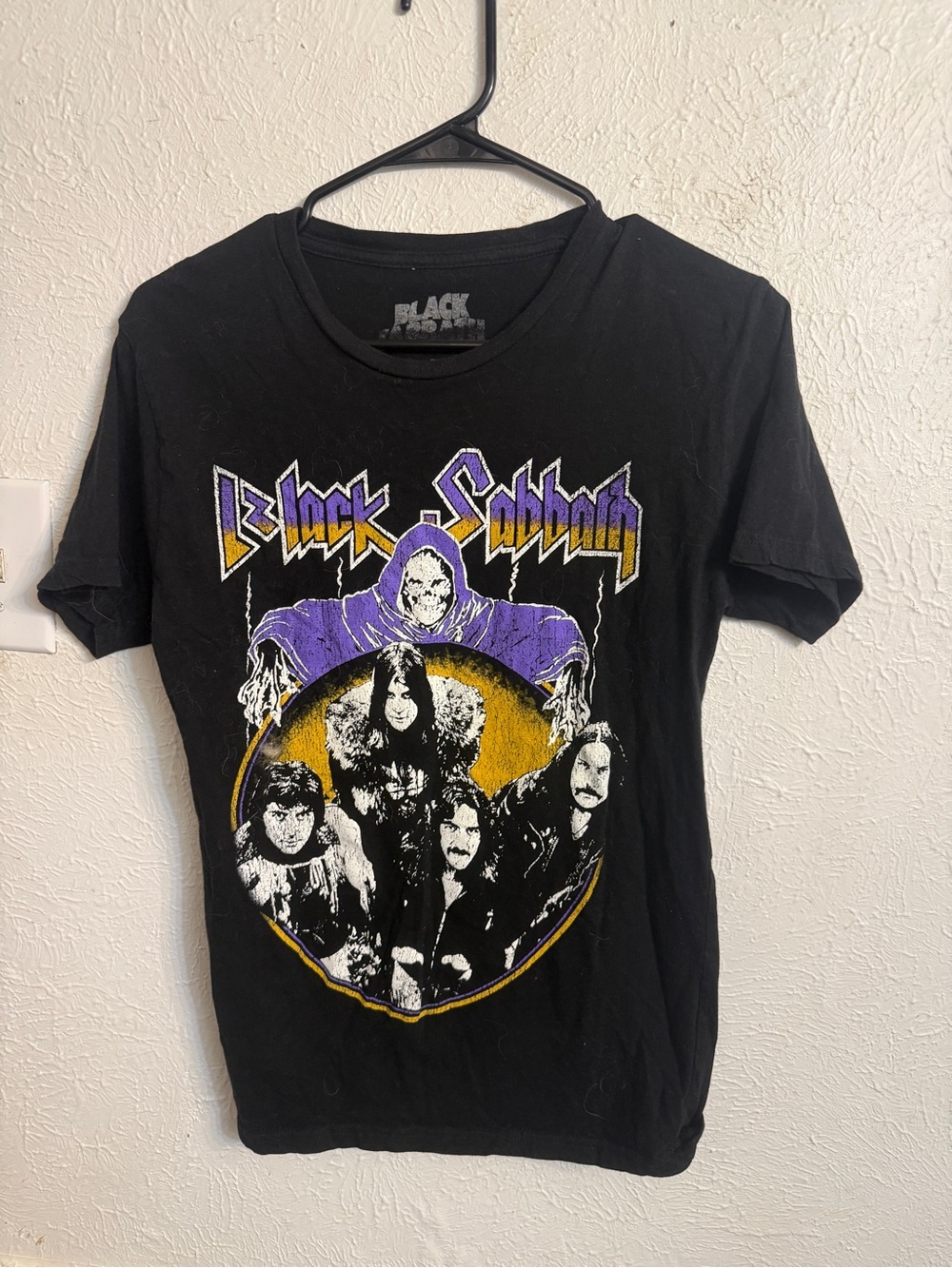 Black Sabbatb Graphic Tee - Black with Purple & Yellow Print